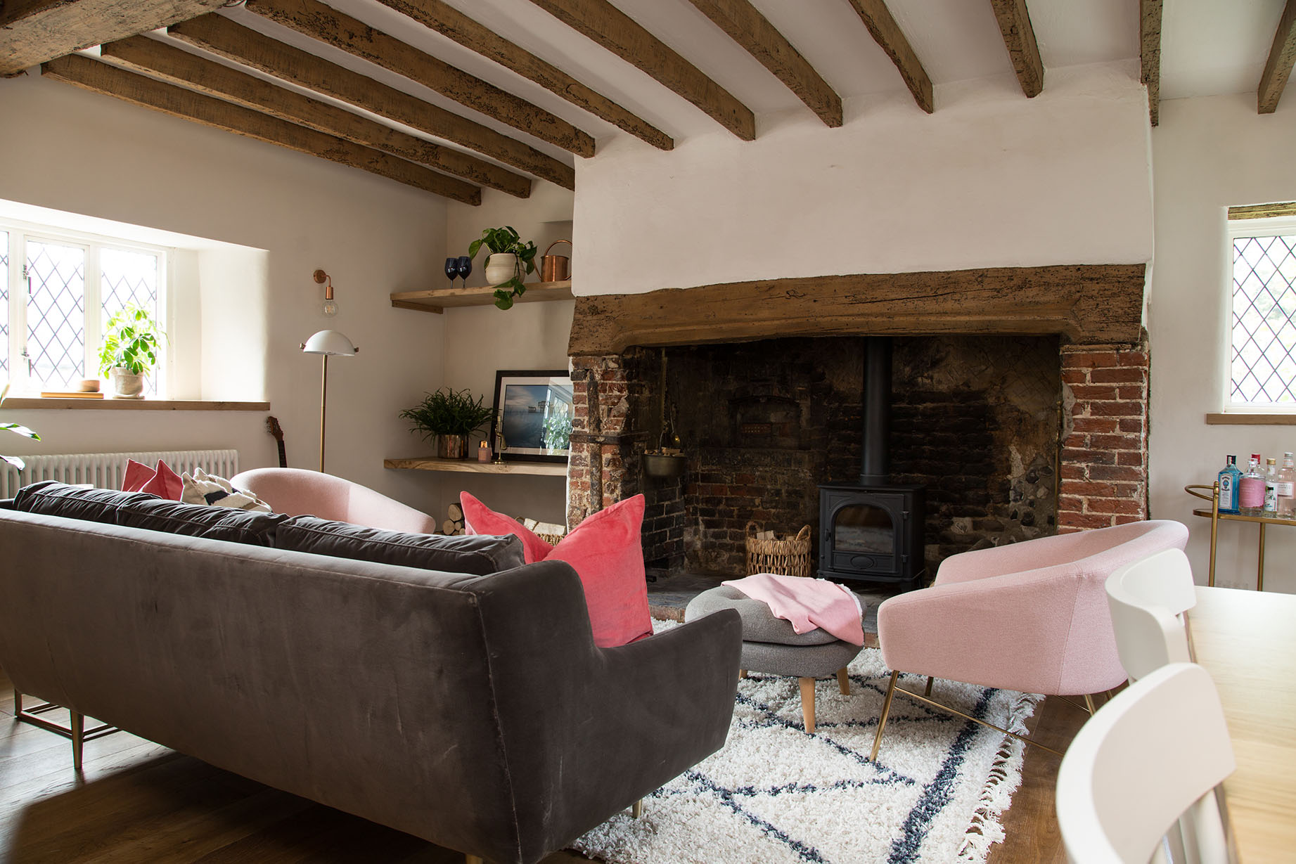 Living room showing warm oak finish